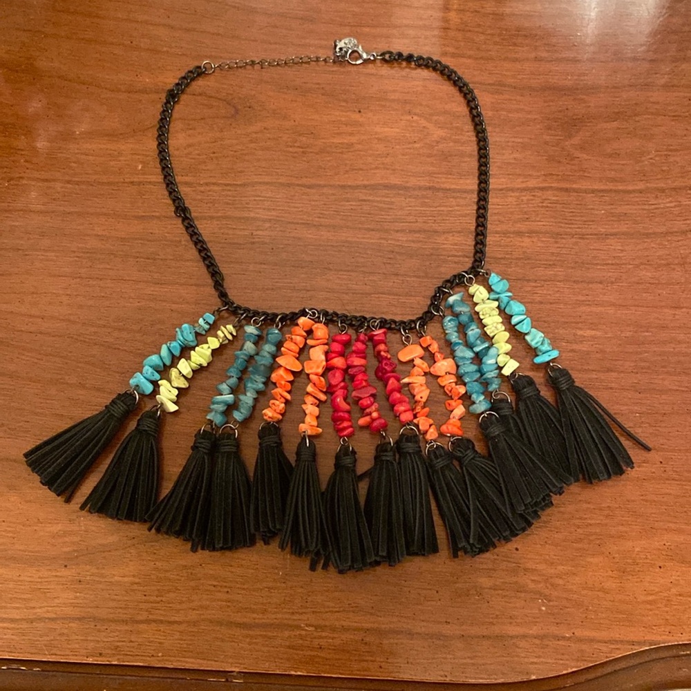 Boho/Western Turquoise and Other Colors Tassel Necklace